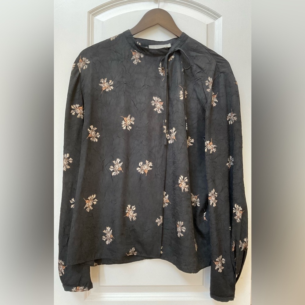 Vince Tossed Bouquet Tie Neck Blouse